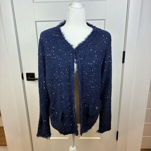 SIONI Blue Knit Cardigan Sweater Sequence Pockets Size XL  g